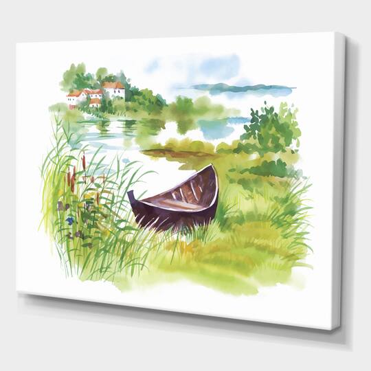 Designart - Rural Green Landscape With Boat